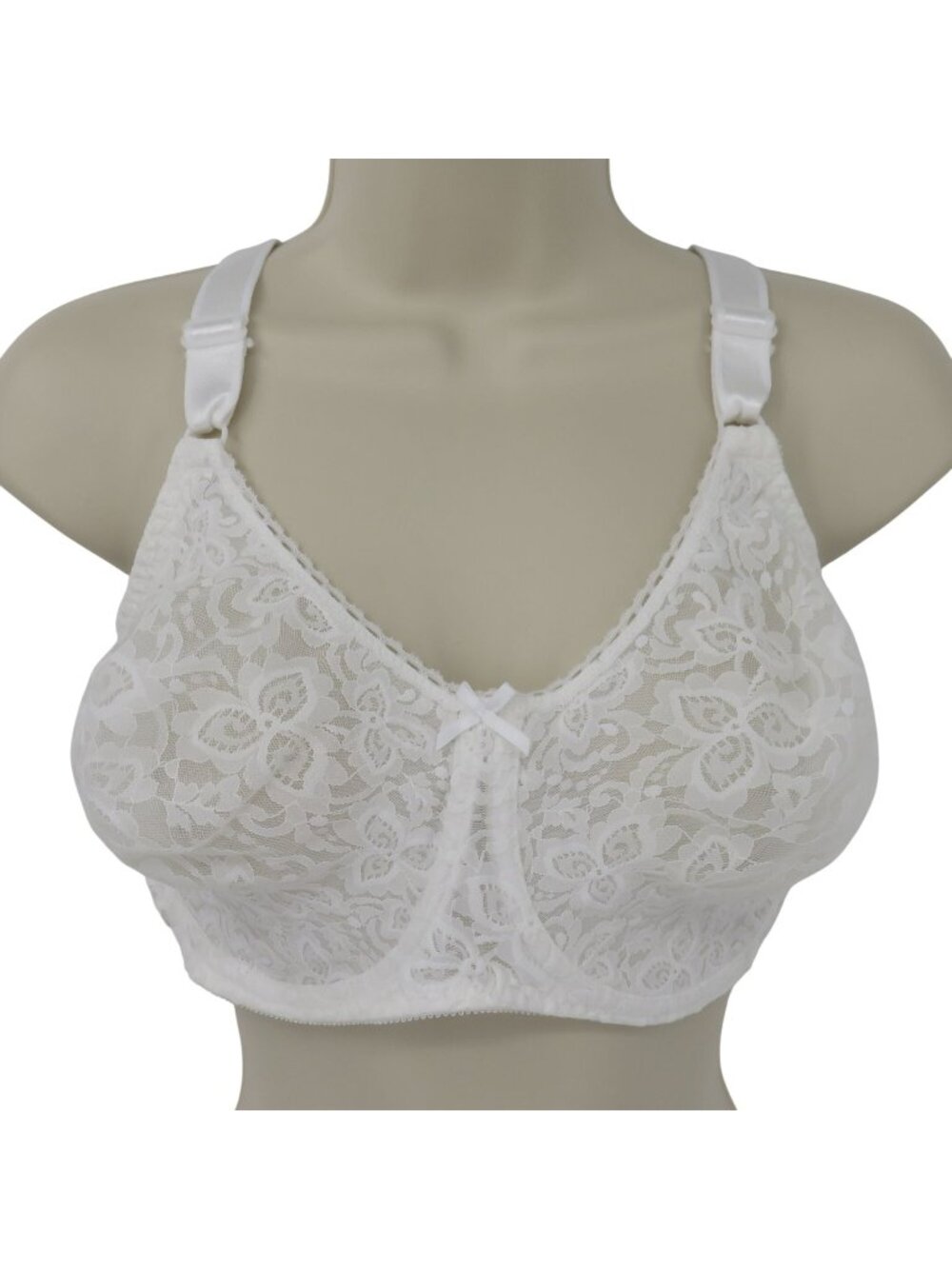 Bali 40D 3432 Lace N Smooth Underwire Bra White Floral Flower Unlined Bow Women
